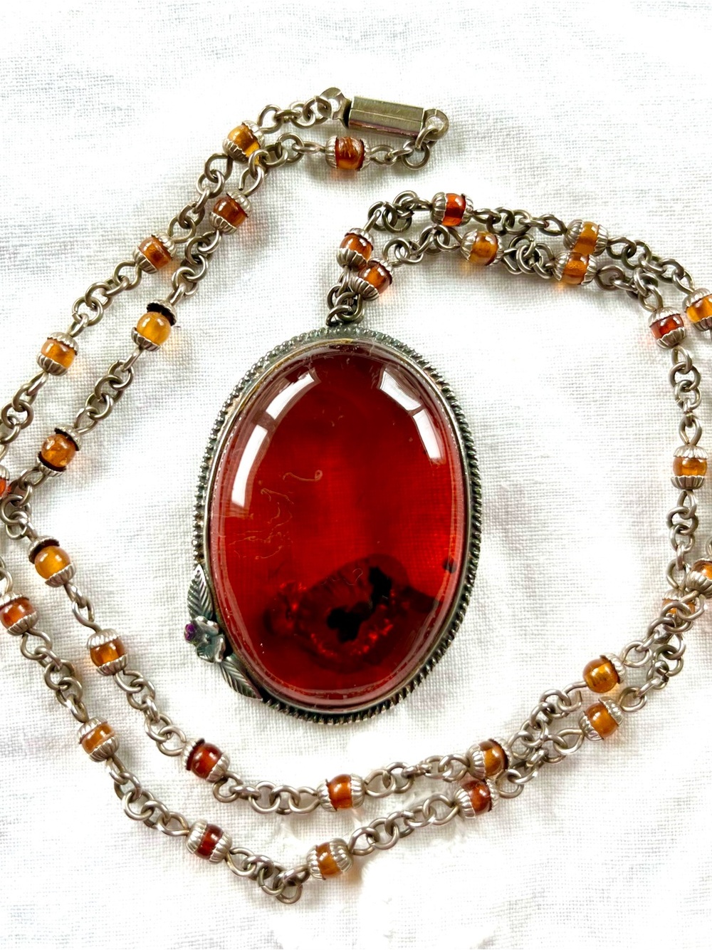 Baltic Amber Silver beaded Pendant Necklace